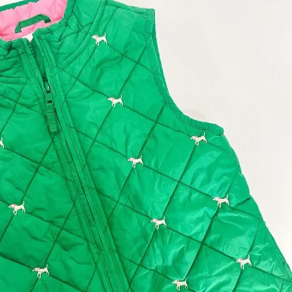 Vintage Gymboree Kelly Green Full Zip Diamond Quilted Vest Sz 6-7 Dog Embroidery - Picture 4 of 6